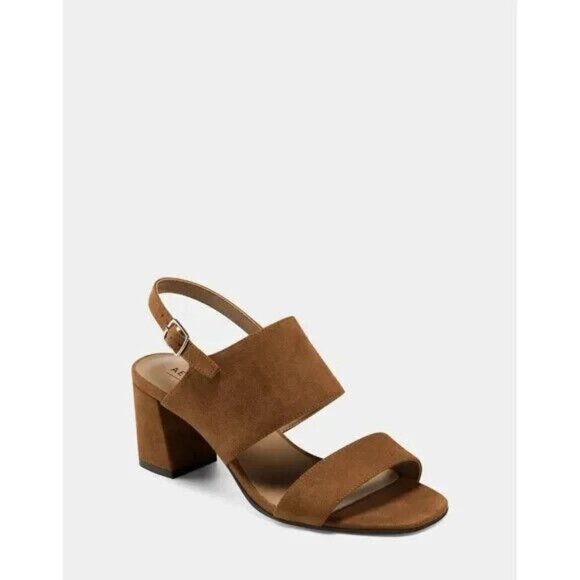 AEROSOLES "Emmex" tan faux suede block heel ankle strap Women  NEW sandal - Picture 1 of 9